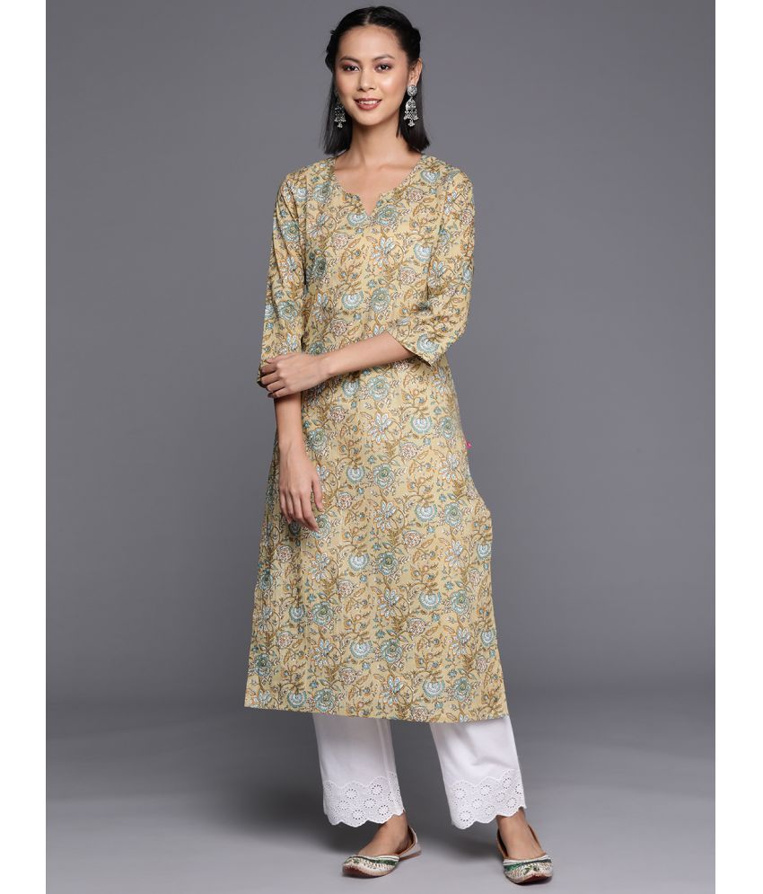     			Varanga Cotton Printed Straight Women's Kurti - Yellow ( Pack of 1 )