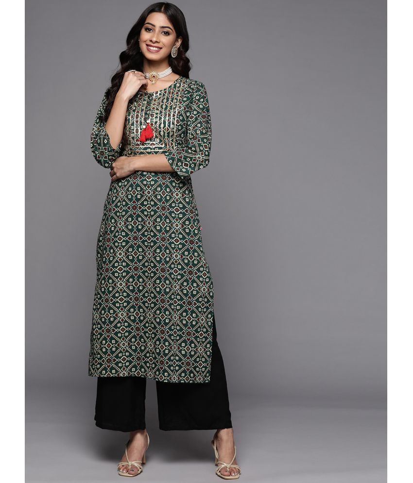     			Varanga Cotton Printed Straight Women's Kurti - Green ( Pack of 1 )