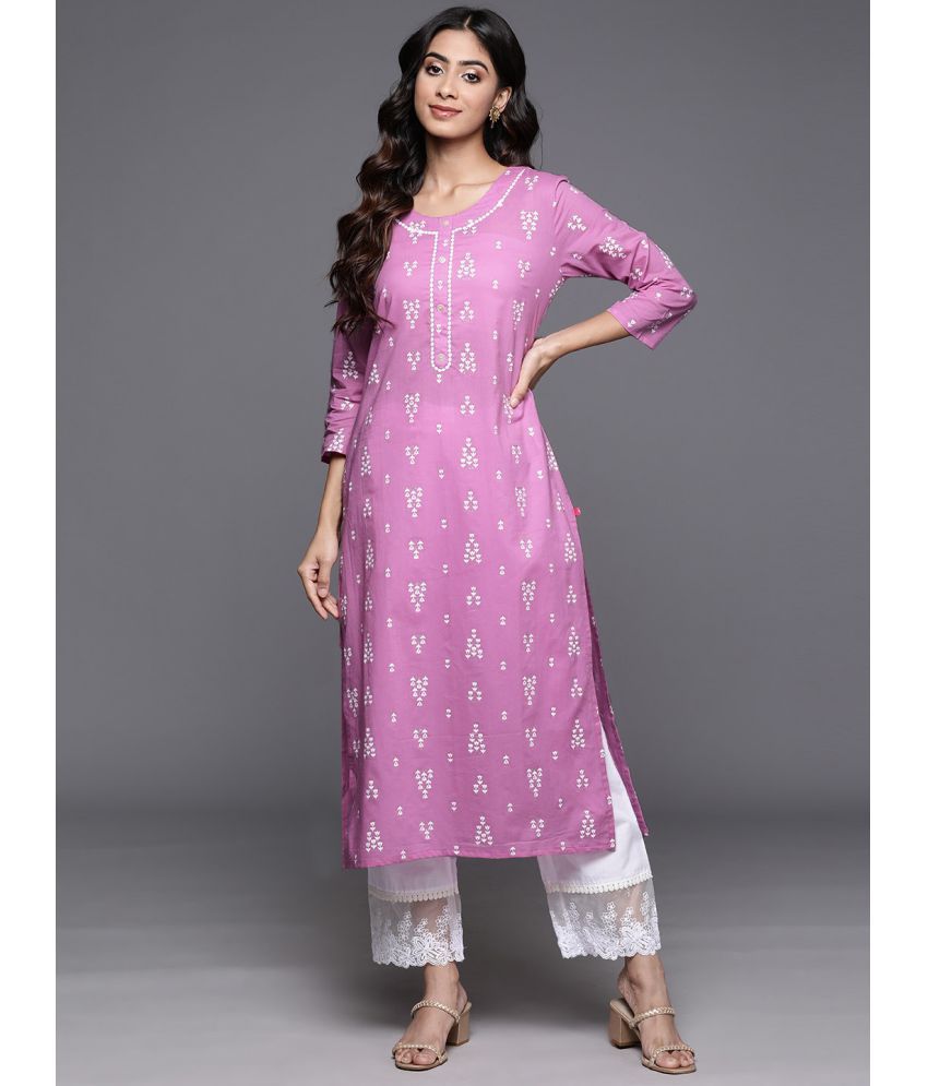     			Varanga Cotton Printed Straight Women's Kurti - Pink ( Pack of 1 )