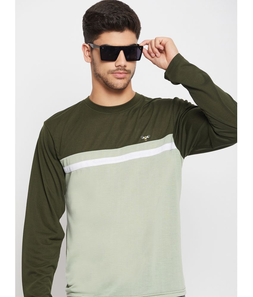    			Auxamis Cotton Blend Regular Fit Colorblock Full Sleeves Men's T-Shirt - Olive ( Pack of 1 )