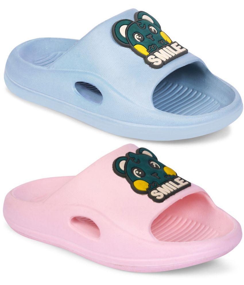     			Combit Fancy Lightweight Unisex Slide's | Slippers Combo for Kids (Pink, Sky)
