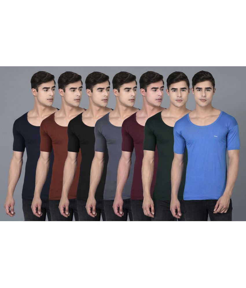     			Pack of 7 Dollar Bigboss Assorted Solid Cotton Blend Men Vest