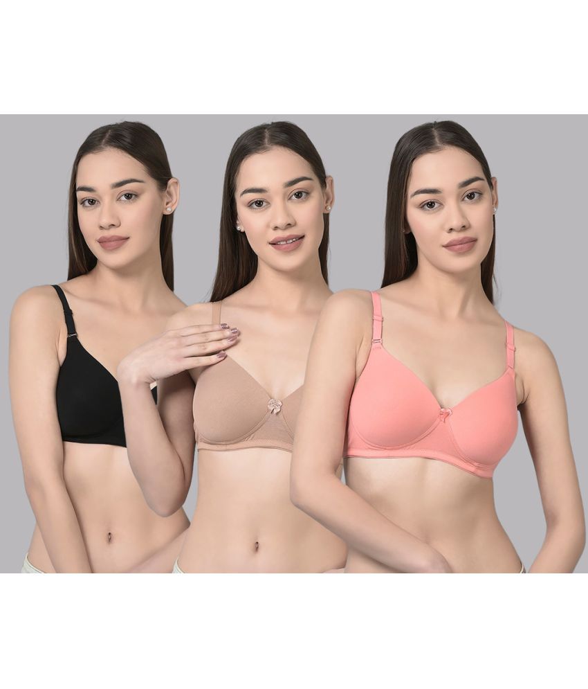     			Dollar Missy Multicolor Cotton Lightly Padded Women's T-Shirt Bra ( Pack of 3 )