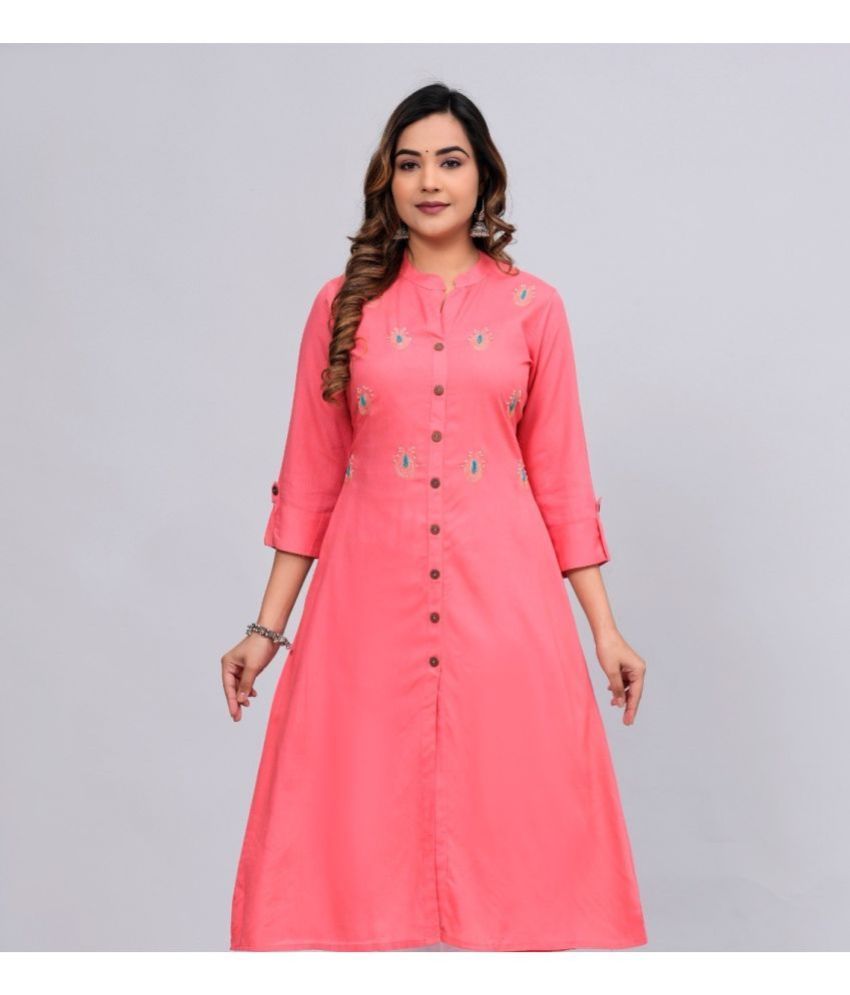     			MAUKA Rayon Embroidered Front Slit Women's Kurti - Pink ( Pack of 1 )