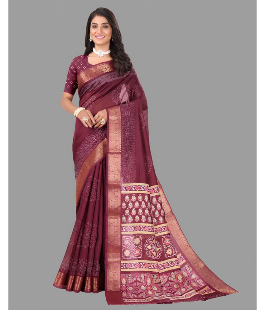     			Sanwariya Silks Cotton Printed Saree With Blouse Piece - Maroon ( Pack of 1 )