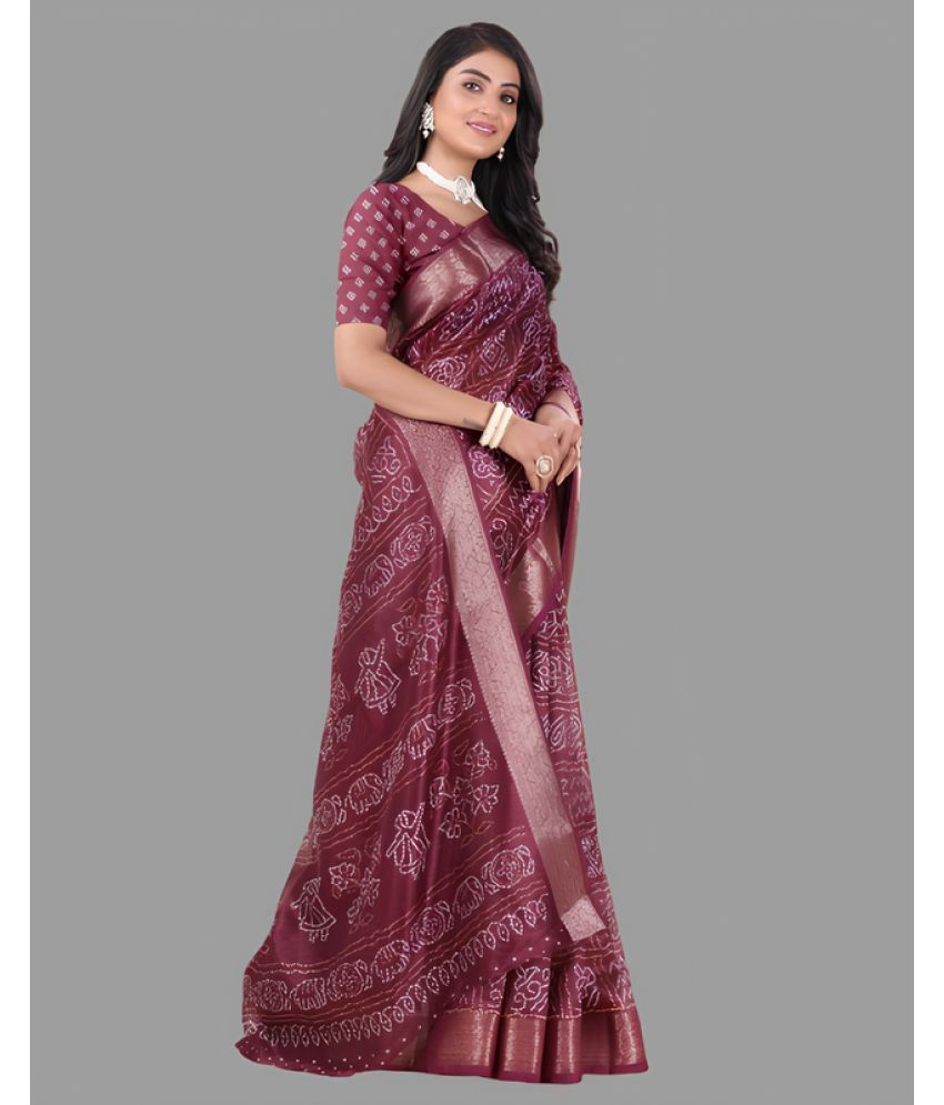     			Sitanjali Cotton Printed Saree With Blouse Piece - Wine ( Pack of 1 )