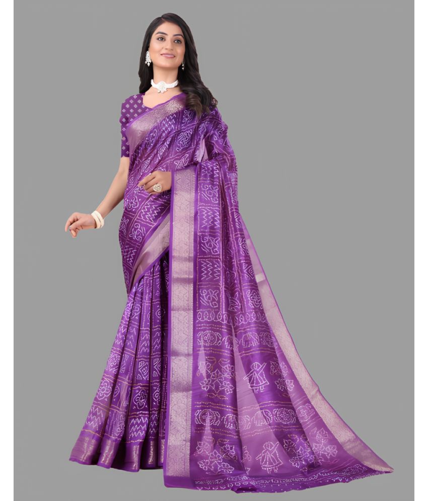     			Sitanjali Lifestyle Cotton Printed Saree With Blouse Piece - Purple ( Pack of 1 )