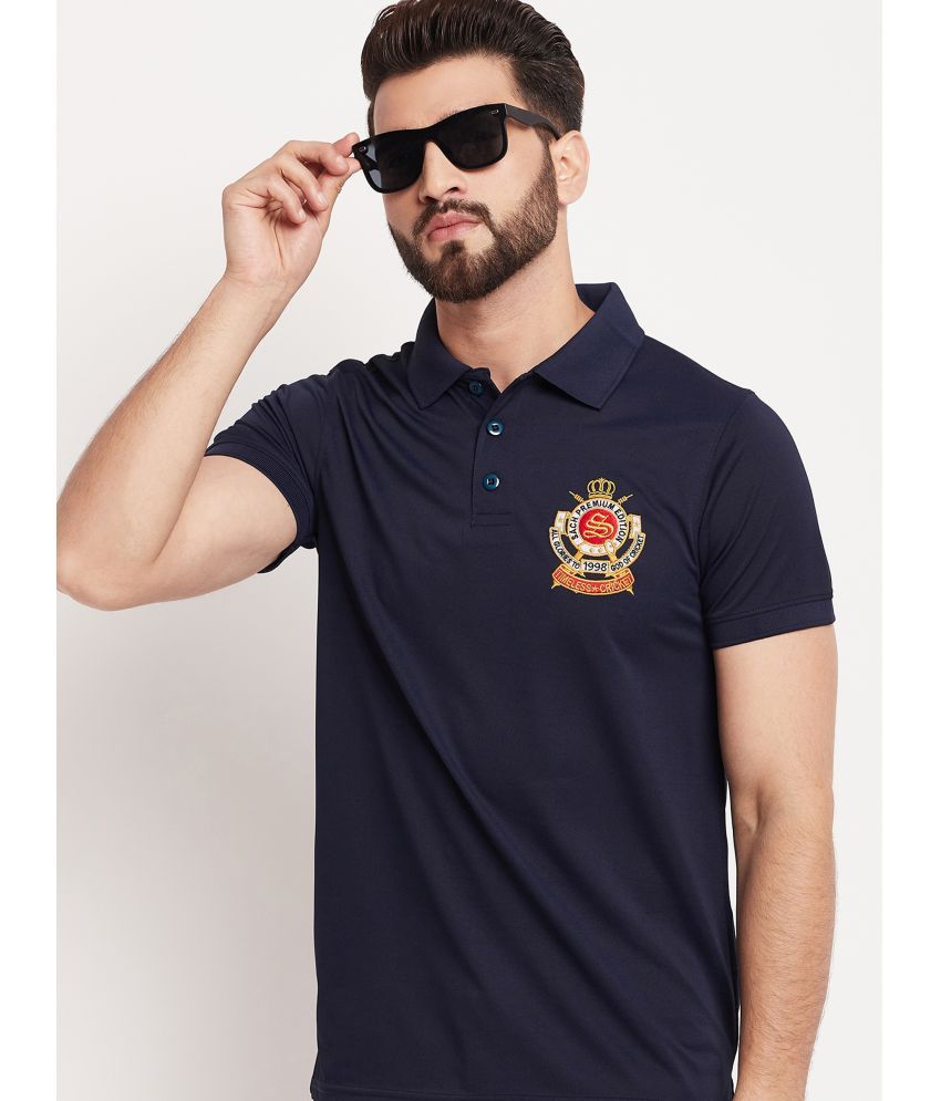     			Auxamis Cotton Blend Regular Fit Embroidered Half Sleeves Men's Polo T Shirt - Navy ( Pack of 1 )