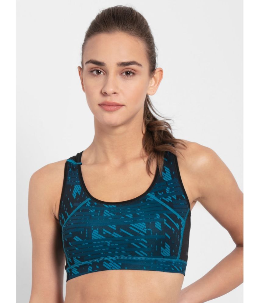     			Jockey MI03 Wirefree Padded Polyester Elastane Racer Back Sports Bra-Black Assorted(Prints May Vary)