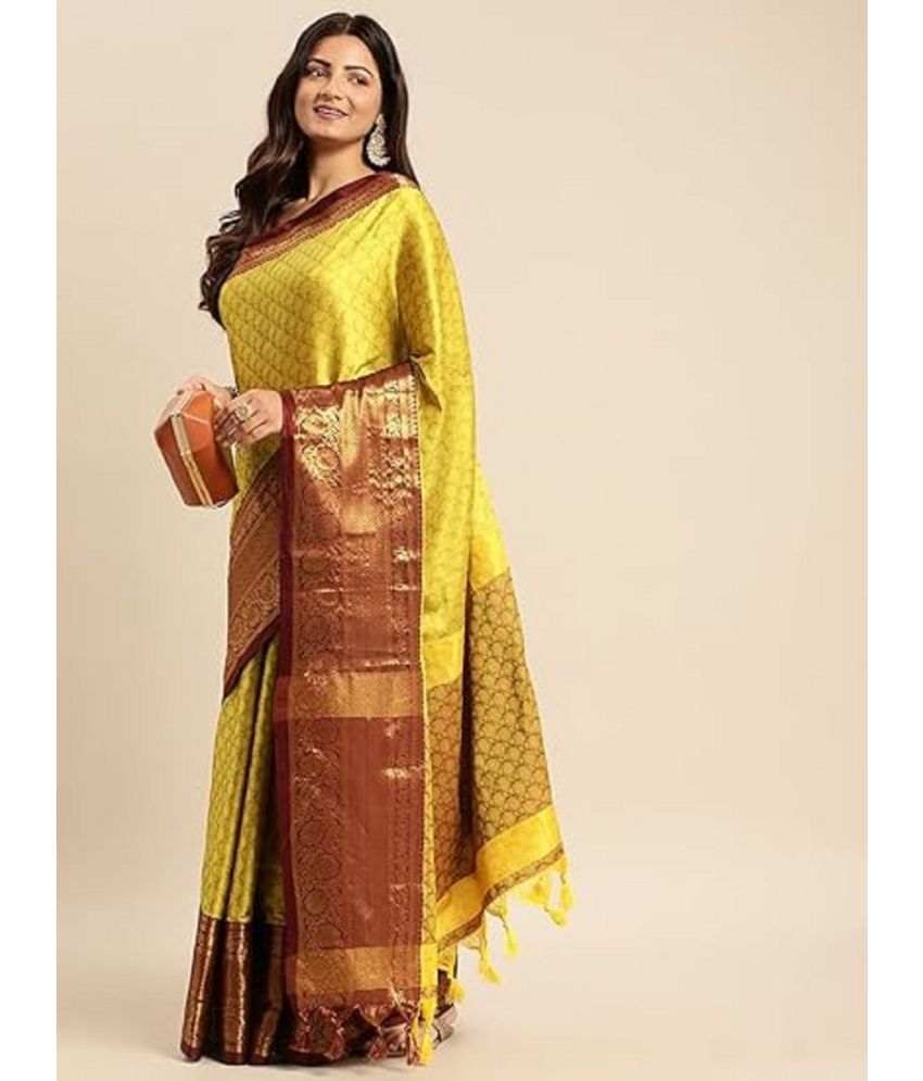     			Aika Cotton Silk Embroidered Saree Without Blouse Piece - Yellow ( Pack of 1 )
