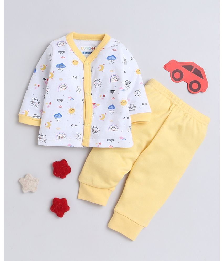     			BUMZEE - White & Yellow Cotton Baby Boy Shirt & Trouser ( Pack of 1 )