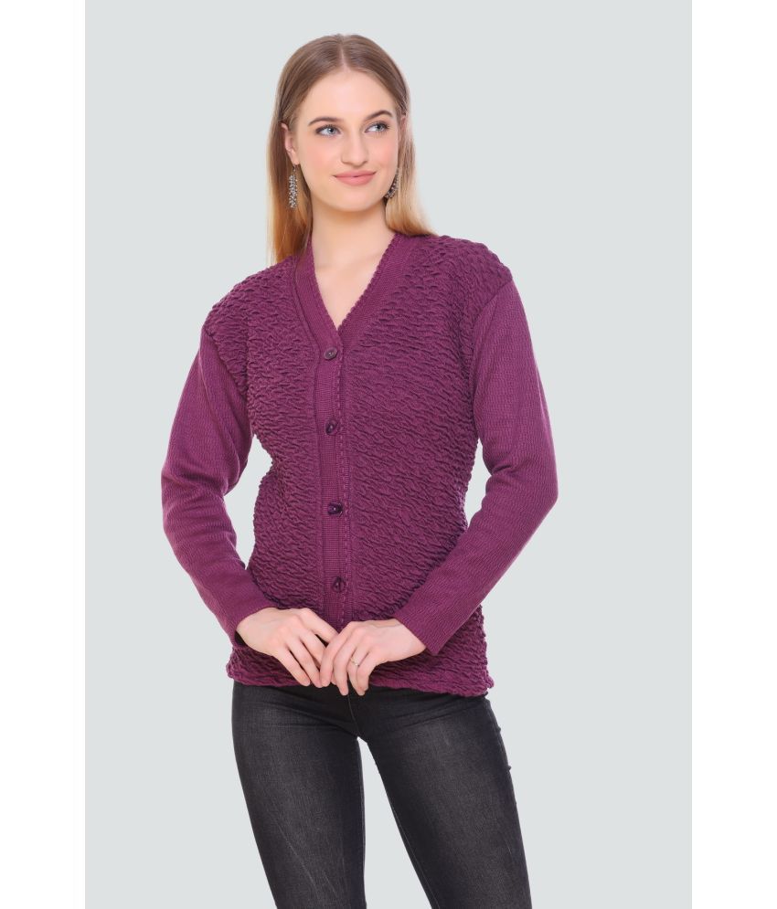     			Curious Fashion Woollen V Neck Women's Buttoned Cardigans - Purple ( )
