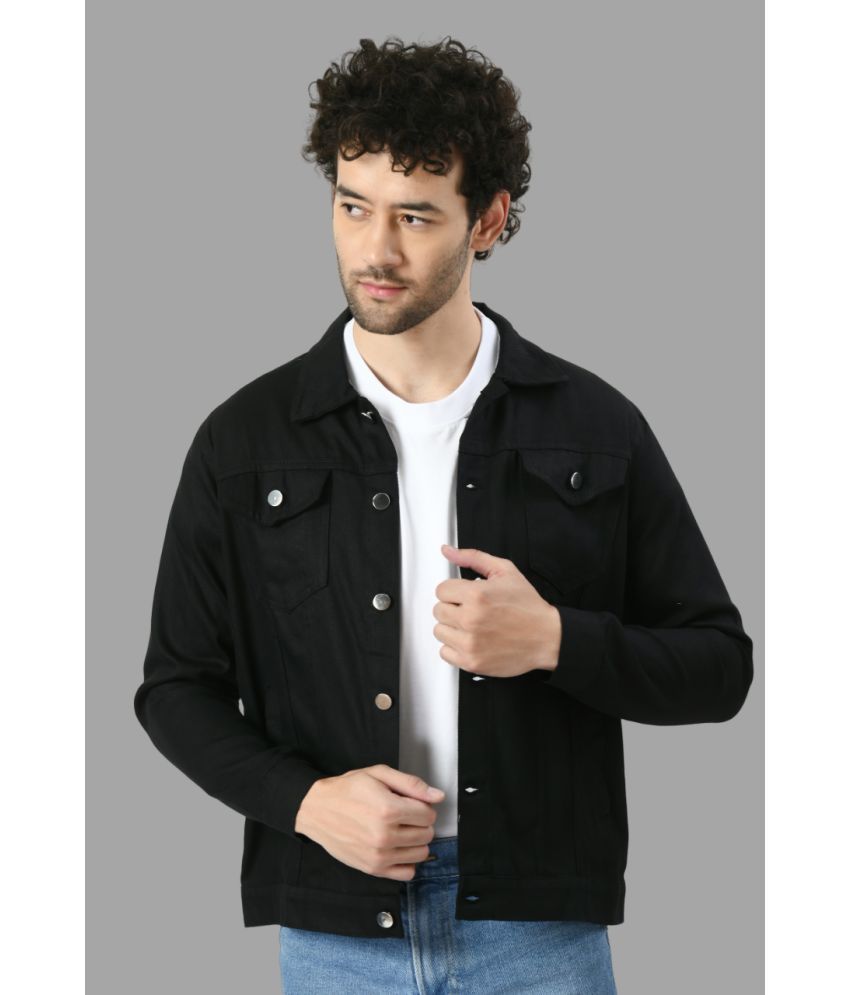     			DKGF Fashion Cotton Blend Men's Denim Jacket - Black ( Pack of 1 )