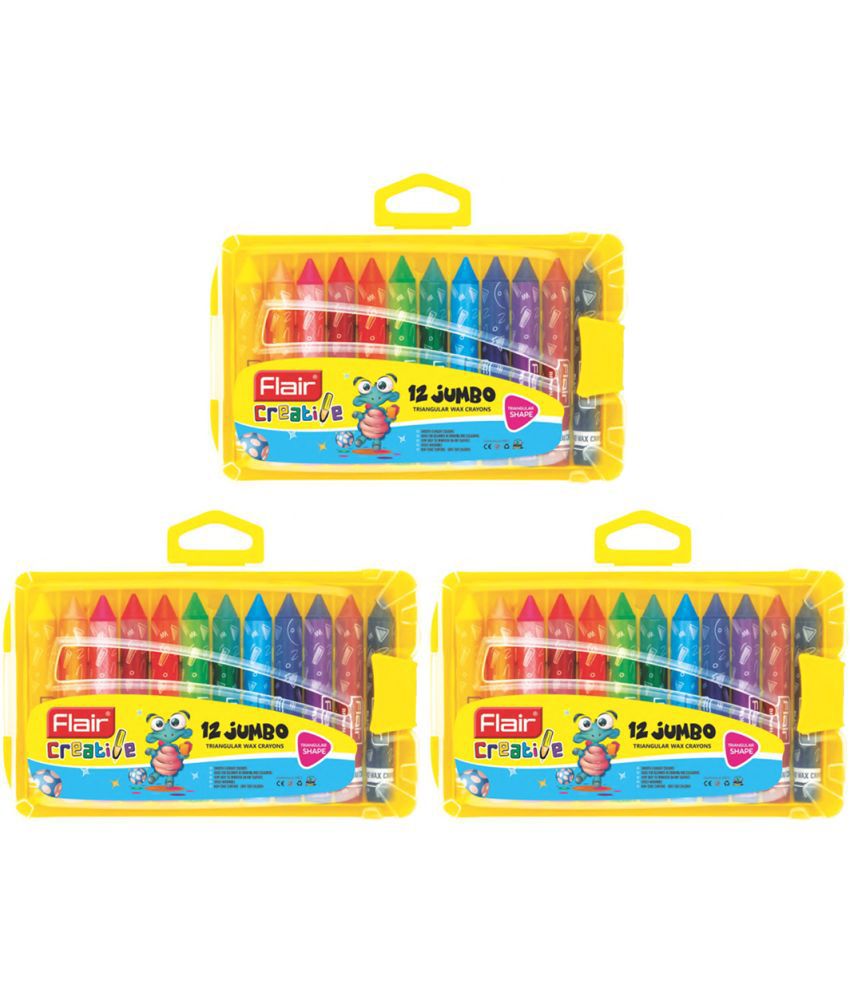     			FLAIR Creative Series Non Toxic 12 Shades Jumbo Triangular Wax Crayons Box Set (Multicolor)