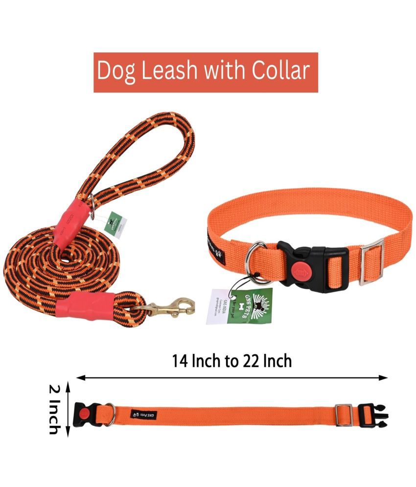     			GNS PETS - Fluorescent Orange Combo (Collar Belt and Leash) ( Medium )