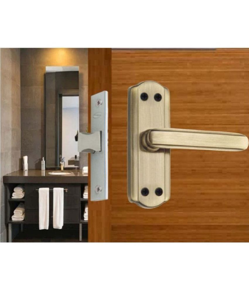     			Ojass Steel High Quality Premium Range Lock Bathroom Door Lock | Mortise Door Handle with Baby Latch Lock | Antique Brass Finish | Keyless( Without key) | Bathroom Lockset for Door | Balcony Toilet Washroom, pack of 1 set ( BBLN+S05BAB )