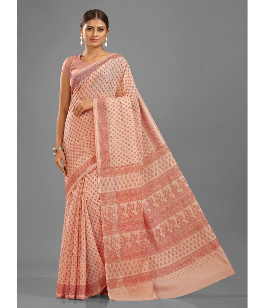     			SHANVIKA Polyester Printed Saree Without Blouse Piece - Peach ( Pack of 1 )