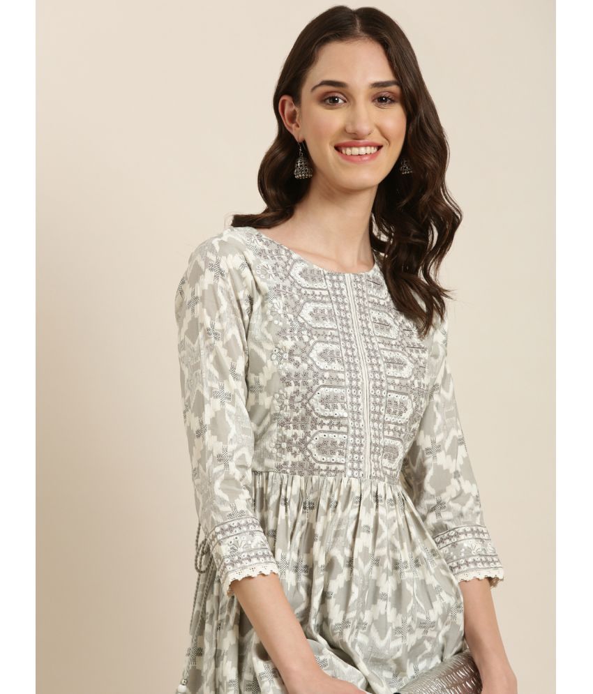     			Showoff Cotton Blend Embellished A-Line Women's Kurti - Off White ( Pack of 1 )