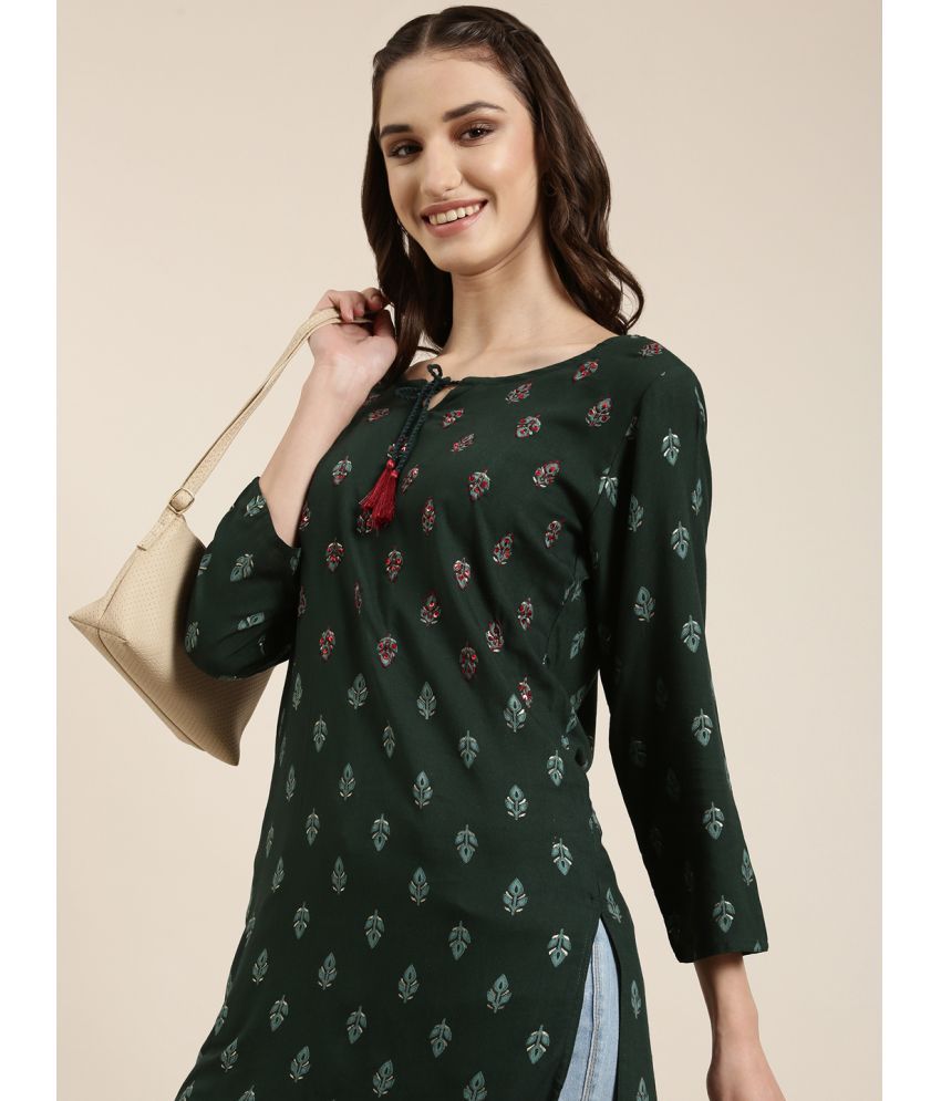     			Showoff Cotton Blend Embellished Straight Women's Kurti - Green ( Pack of 1 )