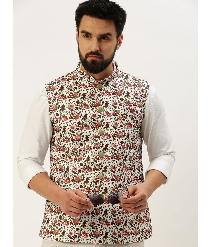     			Showoff - White Cotton Blend Men's Nehru Jacket ( Pack of 1 )