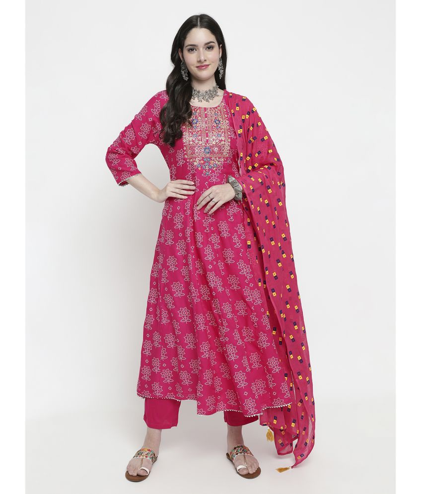     			aayusika Rayon Embroidered Kurti With Pants Women's Stitched Salwar Suit - Pink ( Pack of 1 )