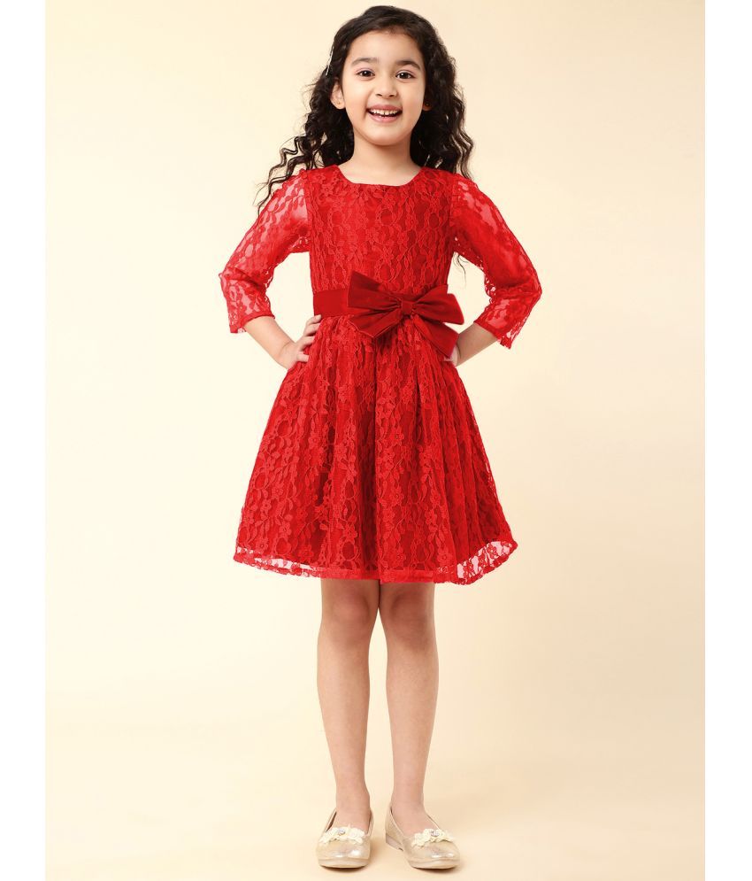     			A.T.U.N. Nylon Fit And Flare Dress For Girls ( Pack of 1 , Red )