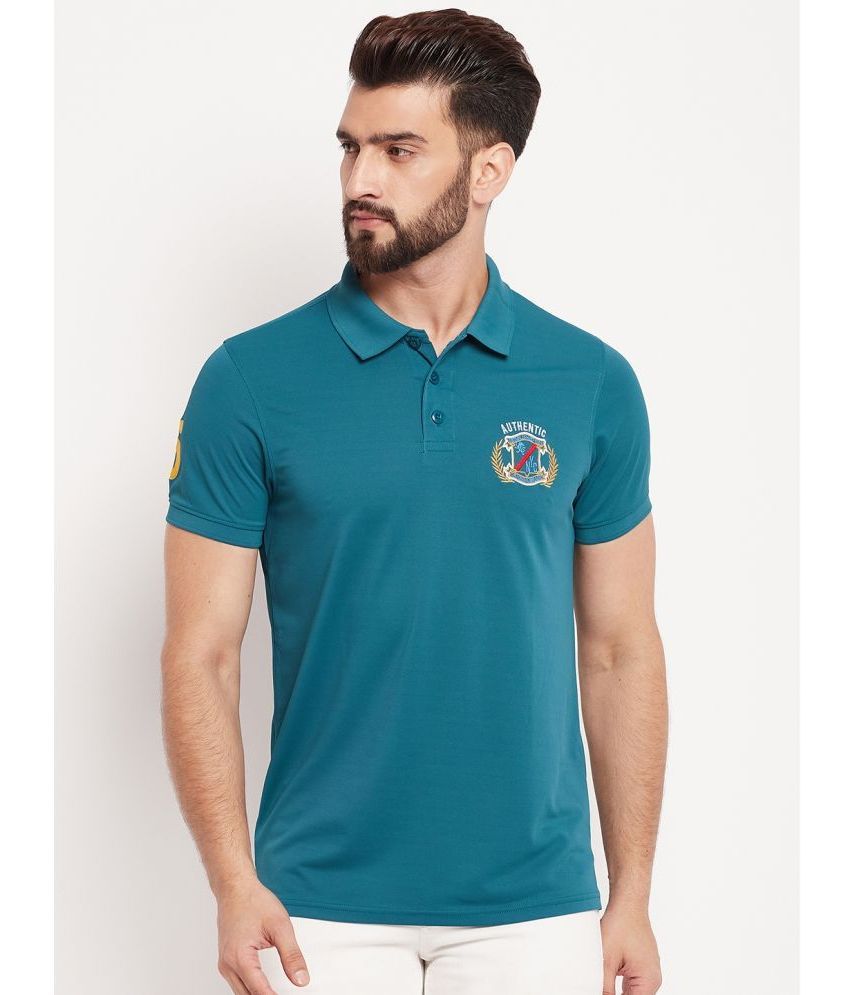     			Auxamis Cotton Blend Regular Fit Embroidered Half Sleeves Men's Polo T Shirt - Teal Blue ( Pack of 1 )
