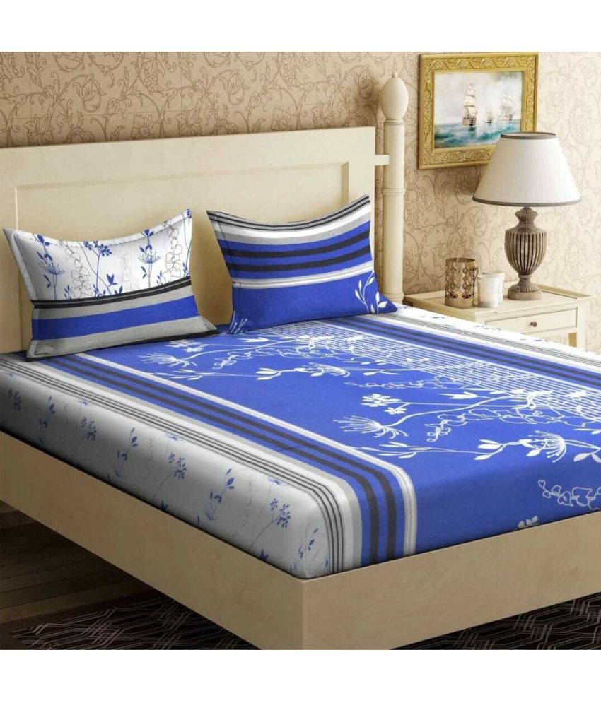     			Decent Home Microfiber Floral Double Bedsheet with 2 Pillow Covers - Blue