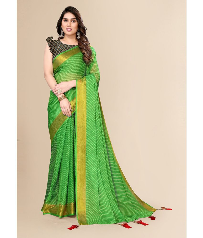     			FABMORA Chiffon Striped Saree With Blouse Piece - Light Green ( Pack of 1 )