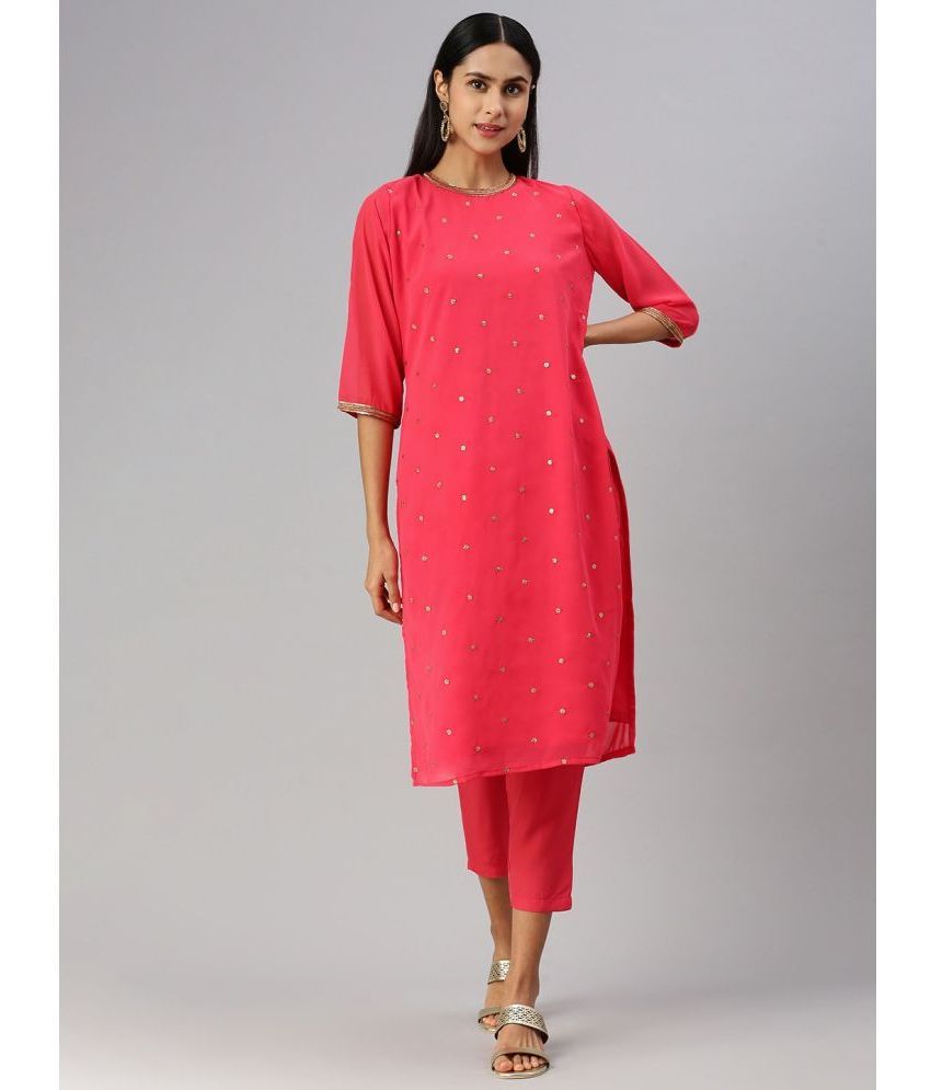     			Hritika Georgette Embellished Kurti With Pants Women's Stitched Salwar Suit - Red ( Pack of 1 )