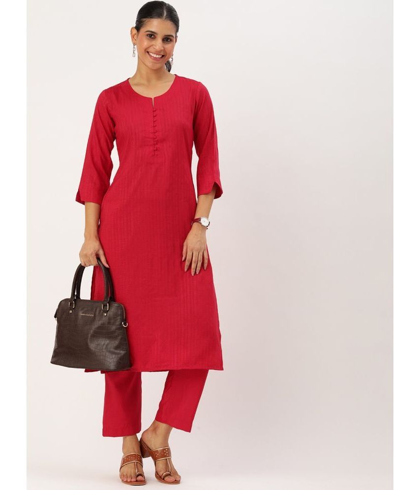     			Hritika Rayon Self Design Kurti With Pants Women's Stitched Salwar Suit - Red ( Pack of 1 )