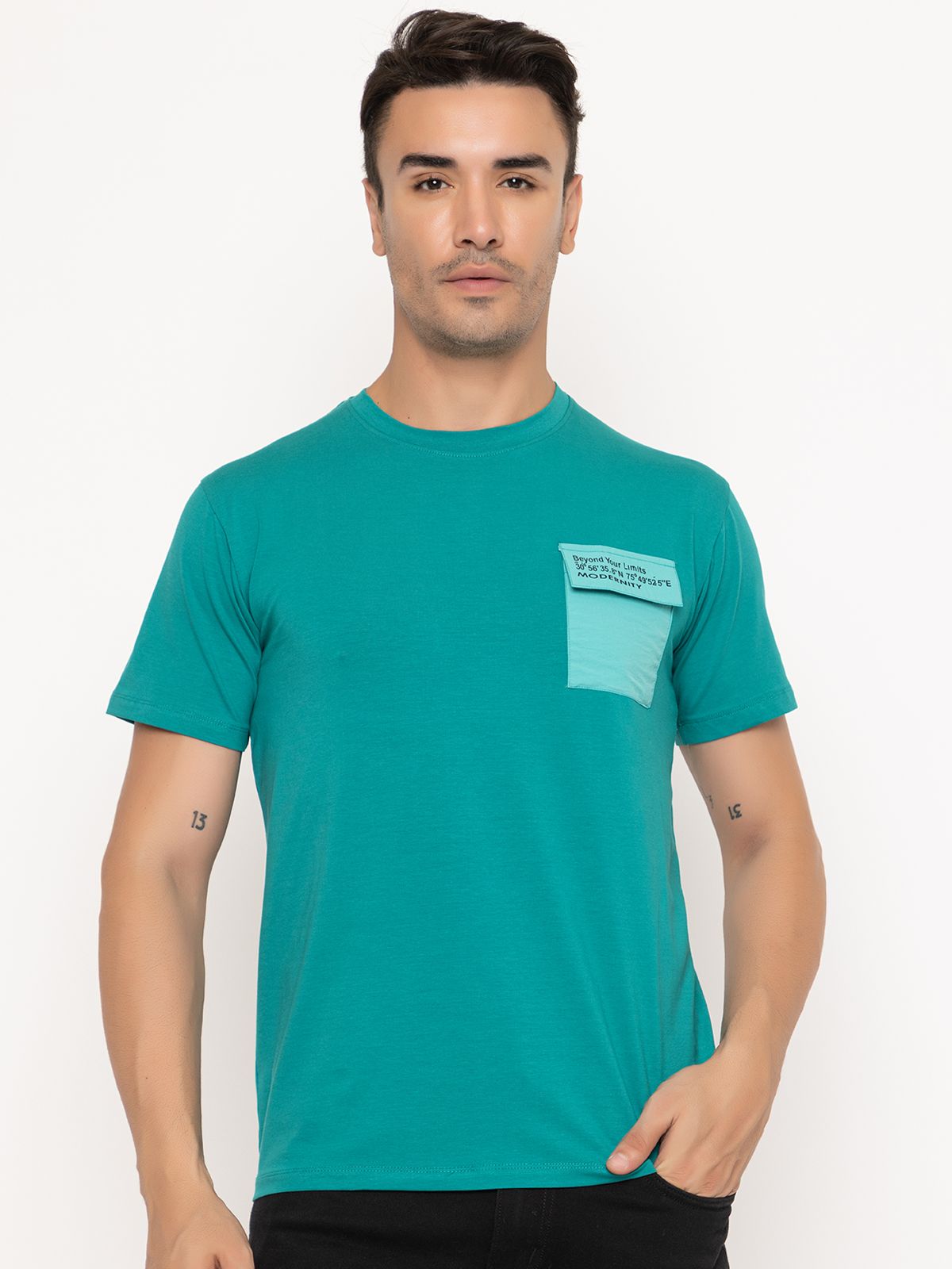     			MODERNITY Cotton Regular Fit Printed Half Sleeves Men's T-Shirt - Aqua Blue ( Pack of 1 )