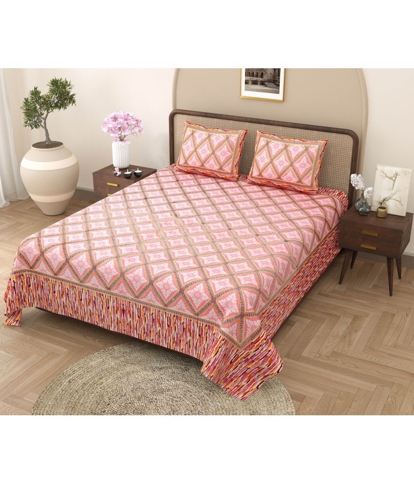     			RajasthaniKart Cotton Ethnic Double Bedsheet with 2 Pillow Covers - pink