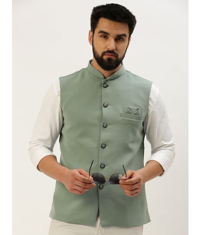     			Showoff - Sea Green Cotton Blend Men's Nehru Jacket ( Pack of 1 )