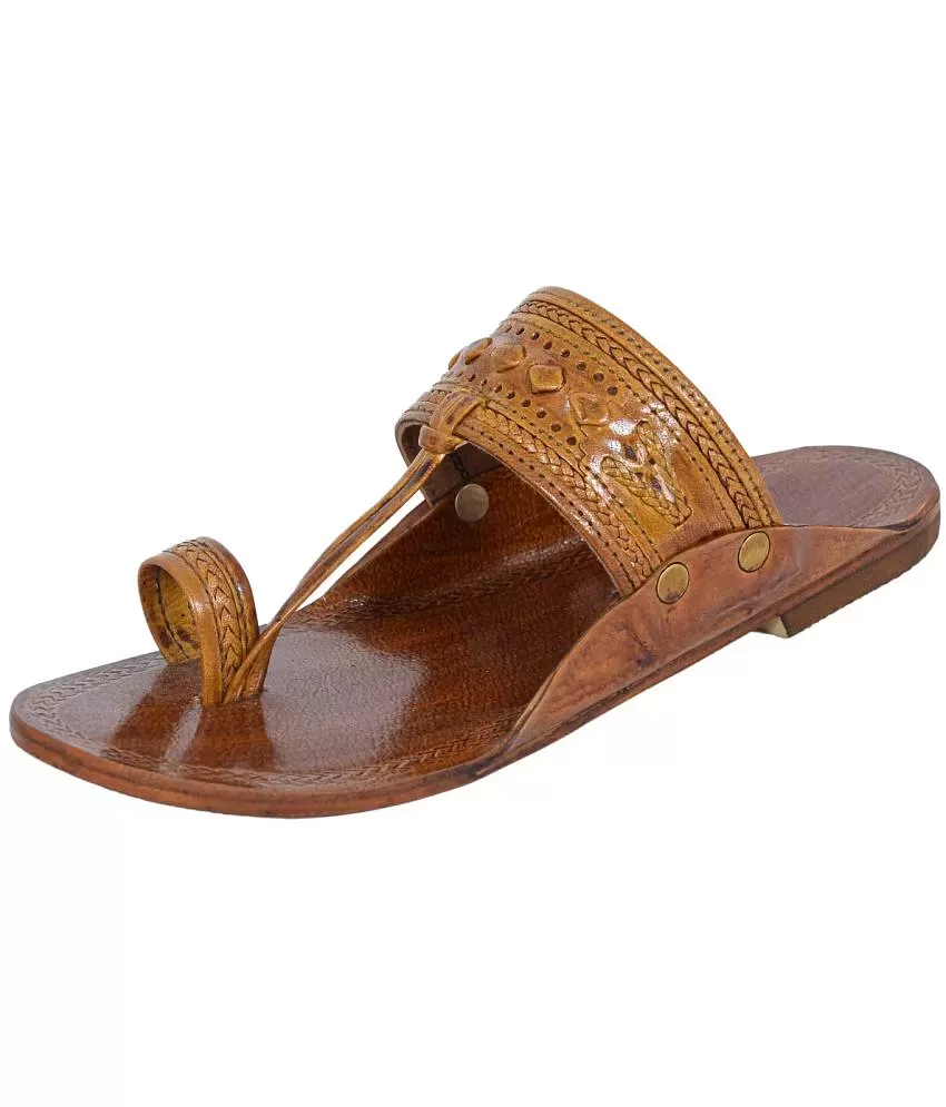 Kolhapuri Chappal / Sandal – Gents – Genuine Leather – Camel Brown –  Leather Sole – Art 879 – Famous Nagra