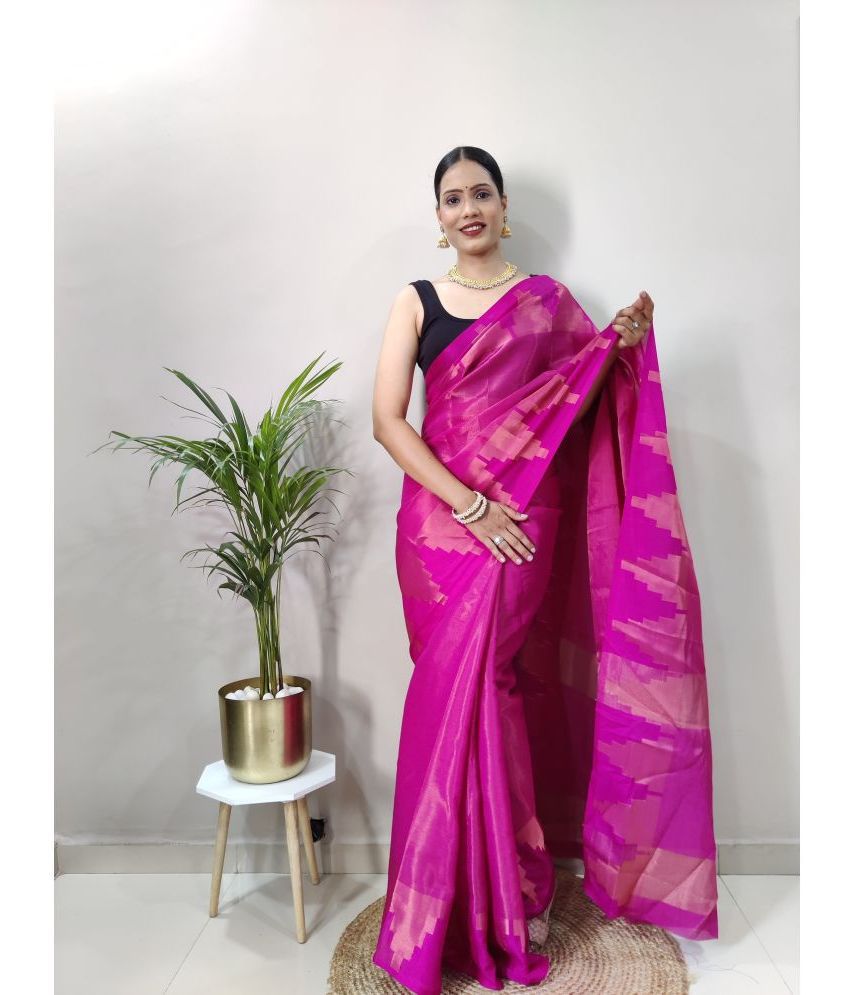     			JULEE Silk Printed Saree With Blouse Piece - Pink ( Pack of 1 )