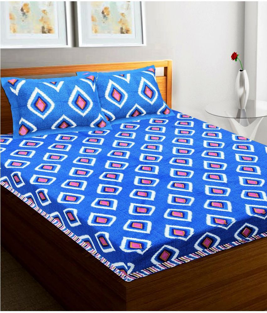     			RajasthaniKart Cotton Abstract Double Bedsheet with 2 Pillow Covers - Multicolor