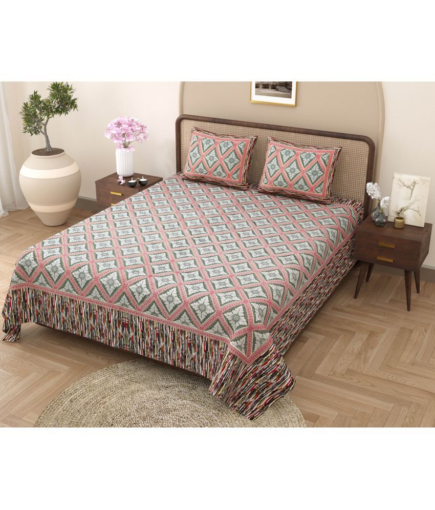     			RajasthaniKart Cotton Floral Double Bedsheet with 2 Pillow Covers - Grey