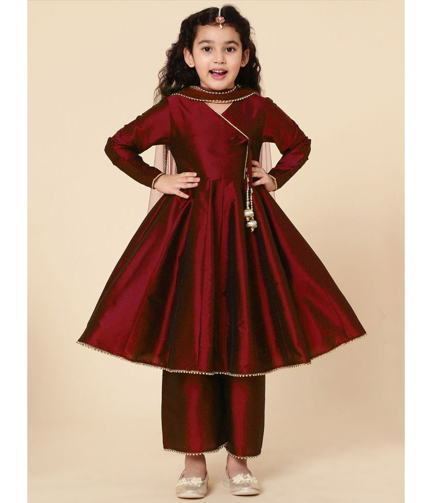     			A.T.U.N. Maroon Polyester Girls Kurta and Trousers Set ( Pack of 1 )