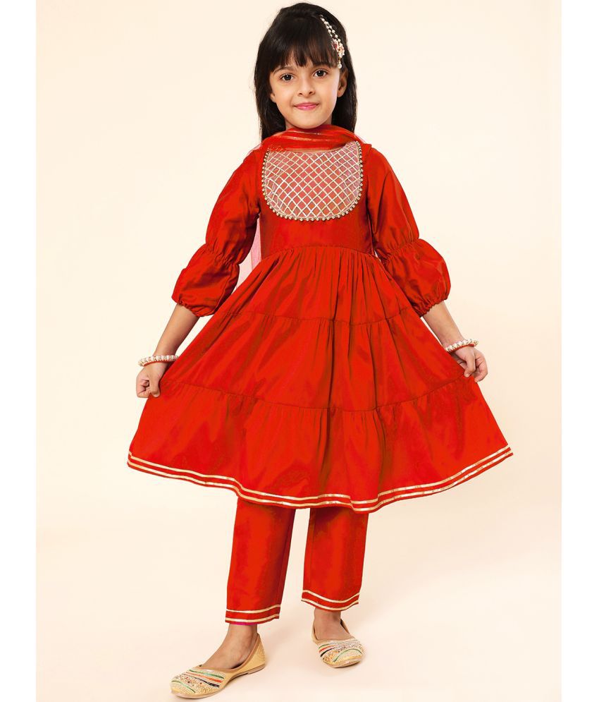     			A.T.U.N. Red Polyester Girls Kurta and Pant Set ( Pack of 1 )