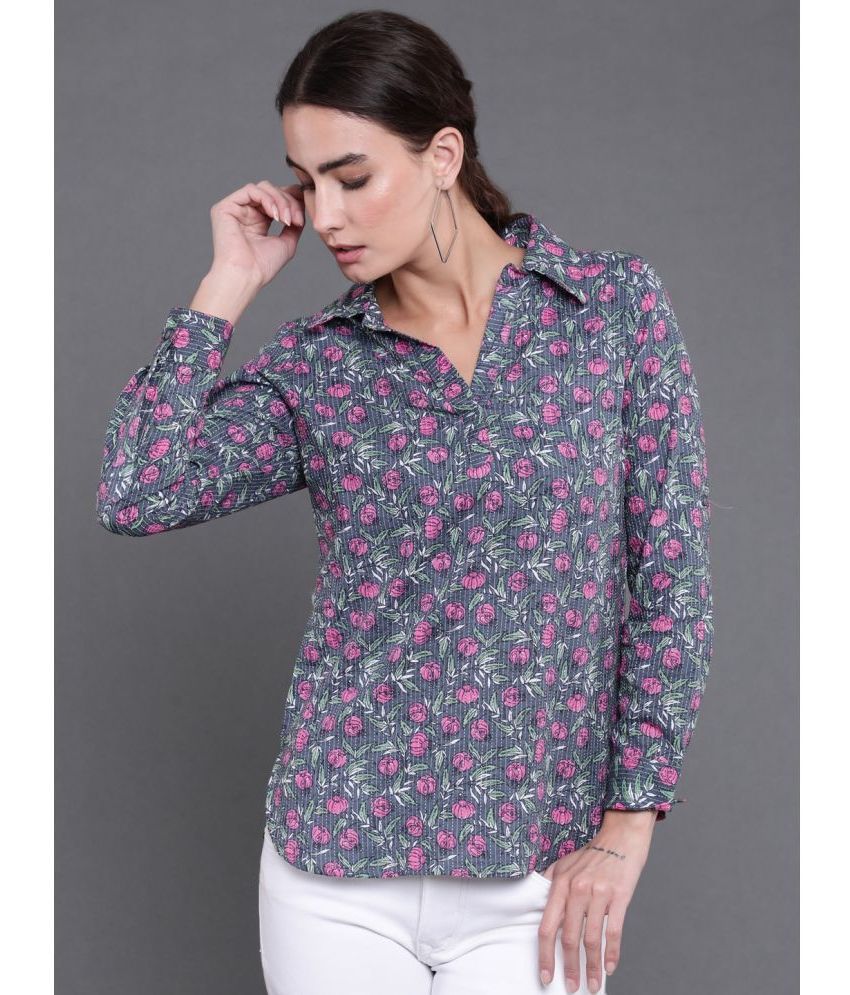     			Antaran Grey Cotton Women's Shirt Style Top ( Pack of 1 )