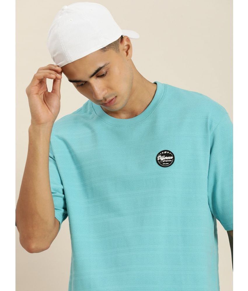     			Difference of Opinion 100% Cotton Oversized Fit Self Design Half Sleeves Men's T-Shirt - Aqua Blue ( Pack of 1 )