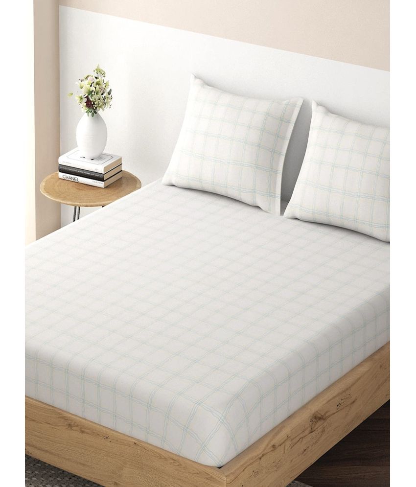     			HOKIPO Microfibre Big Checks Fitted Fitted bedsheet with 2 Pillow Covers ( Queen Size ) - White