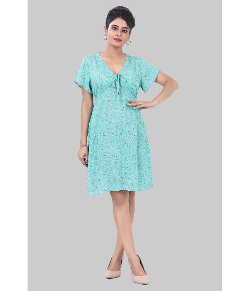     			JVNINE Rayon Printed Above Knee Women's Fit & Flare Dress - Turquoise ( Pack of 1 )