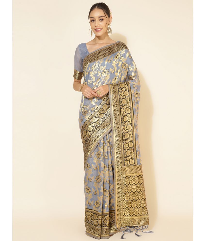     			Janasya Chanderi Embellished Saree With Blouse Piece - Grey ( Pack of 1 )