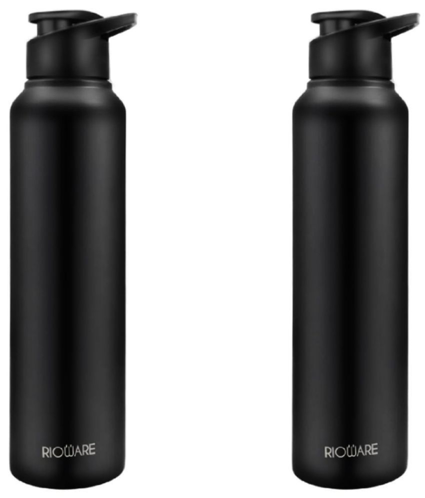     			Rioware Stainless Steel Water Bottles Black Water Bottle 1000 mL ( Set of 2 )