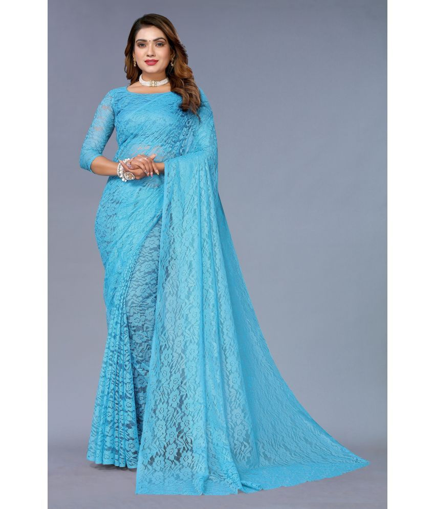     			VANRAJ CREATION Net Self Design Saree With Blouse Piece - SkyBlue ( Pack of 1 )