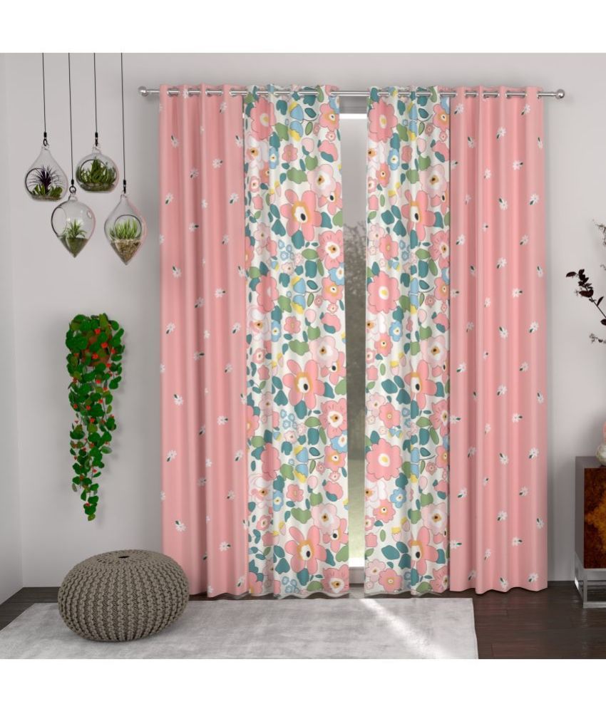     			chhavi india Floral Semi-Transparent Eyelet Curtain 7 ft ( Pack of 4 ) - Pink