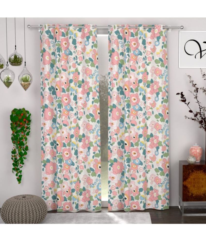     			chhavi india Floral Semi-Transparent Eyelet Curtain 7 ft ( Pack of 2 ) - Pink