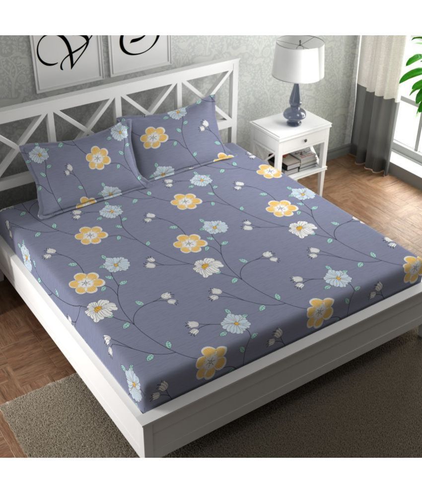     			chhavi india Poly Cotton Floral Double Bedsheet with 2 Pillow Covers - Grey